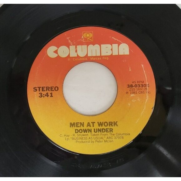 Record 45 RPM Vinyl  Men At Work- Down Under/ Crazy VINTAGE 1981 - Picture 3 of 4